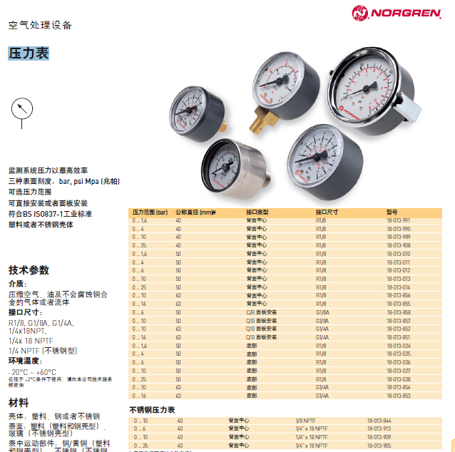 諾冠18-013-993 壓力表 18-013系列壓力表