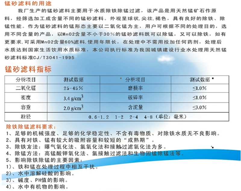 德陽市錳砂濾料經(jīng)銷 特價銷售