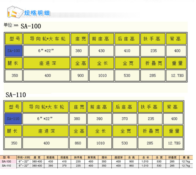 窄幅輪椅 SA-110