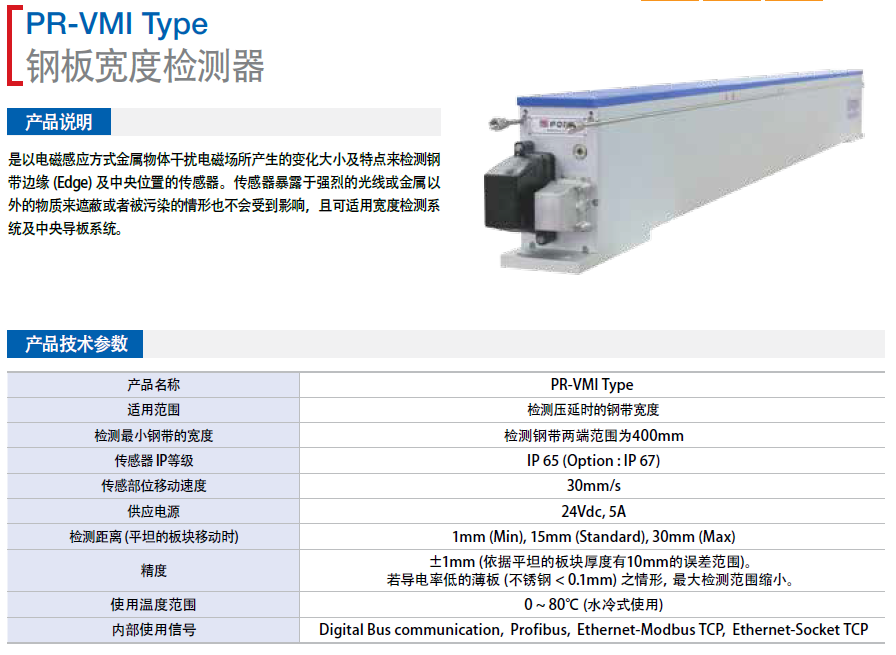 板寬檢測器PR-VIM-****-****-G-A-W-S.********