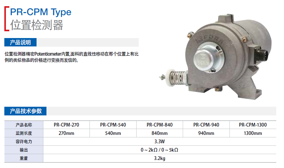 位置檢測器：PR-CPM-270   PR-CPM-540  PR-CPM-94