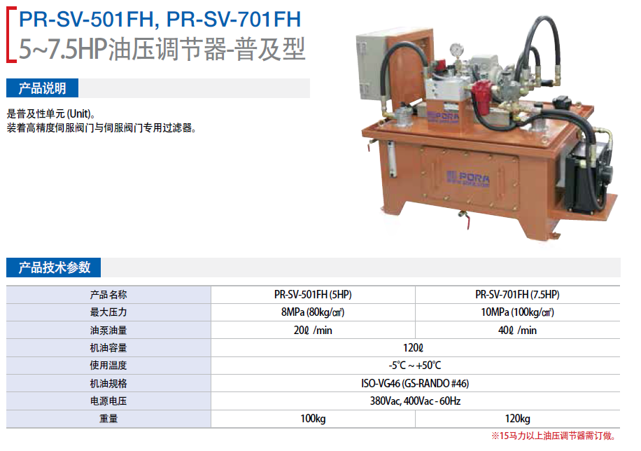 5~7.5HP油壓調(diào)節(jié)器-普及型PR-SV-501FH(5HP)   PR-SC