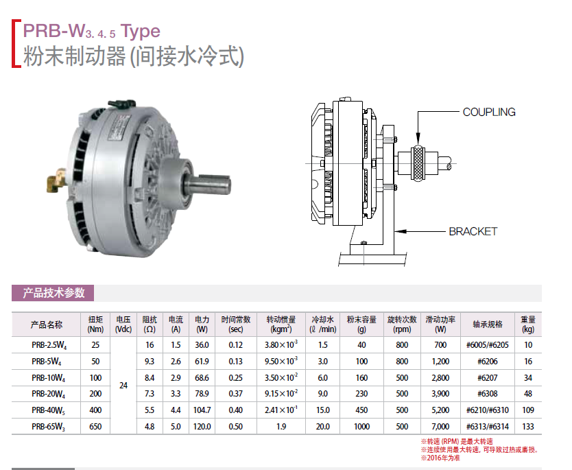 磁粉制動(dòng)器（間接水冷式）：PRB-2.5W4 PRB-5W4 PRB-10W4