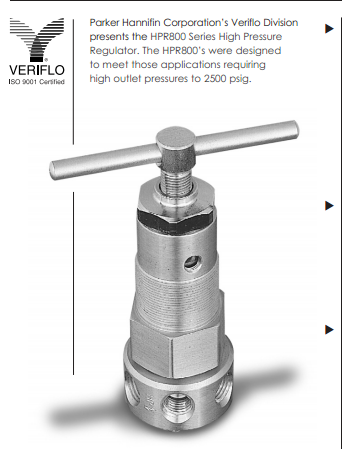 派克HPR800系列減壓閥parker veriflo壓力調(diào)節(jié)器