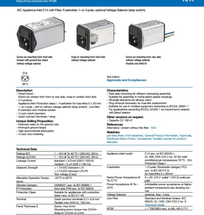 Schurter電源輸入模塊 KFA 4301.6203 2A