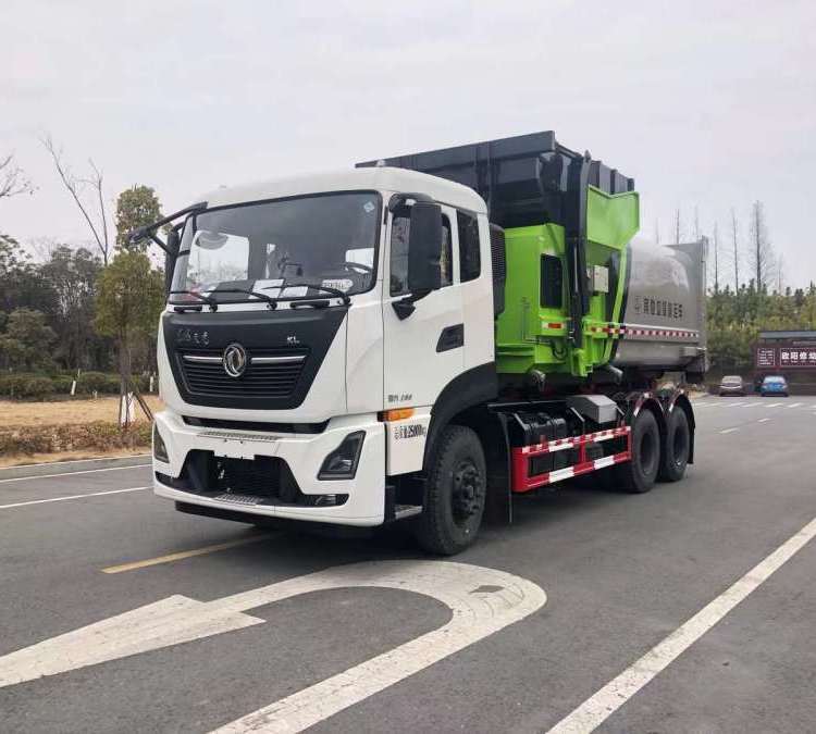 東風天龍后雙橋勾臂垃圾車 配套16-18方智能移動壓縮垃圾站使用