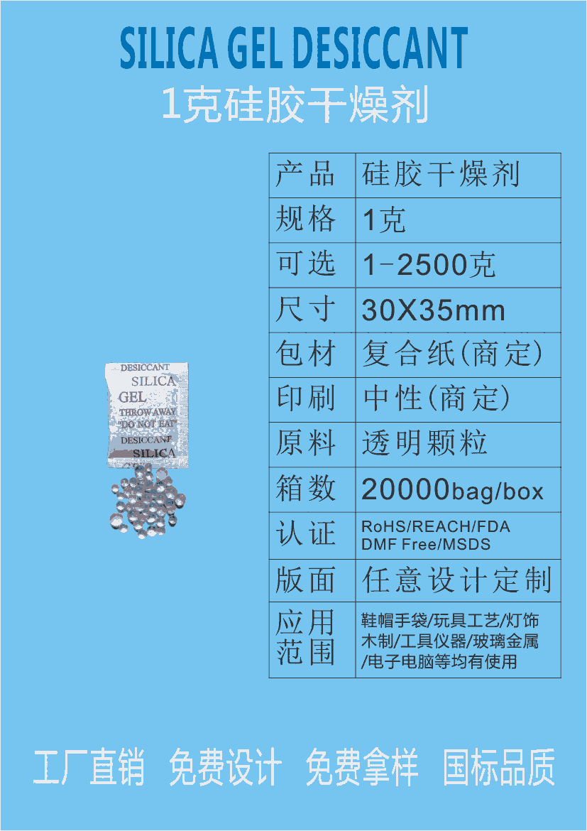 供應(yīng)1g/3g/5g/1000g克干燥劑批發(fā)食品級服裝工業(yè)防潮 珠（A型硅膠)