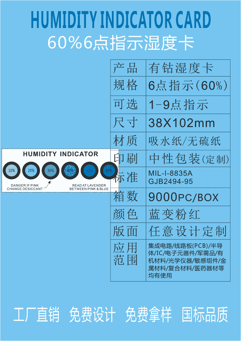 濕度卡 普通環(huán)保6點式濕度卡濕度顯示卡 濕度指示卡 溫濕度卡