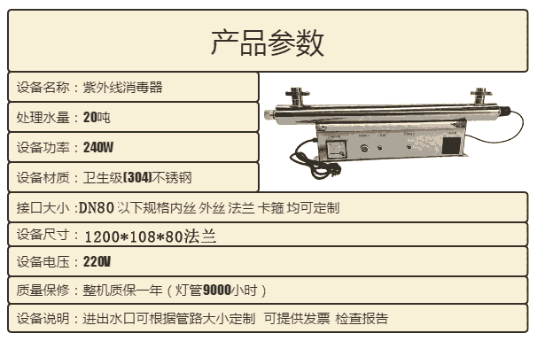 過流式紫外線消毒器管道式中水回用殺菌