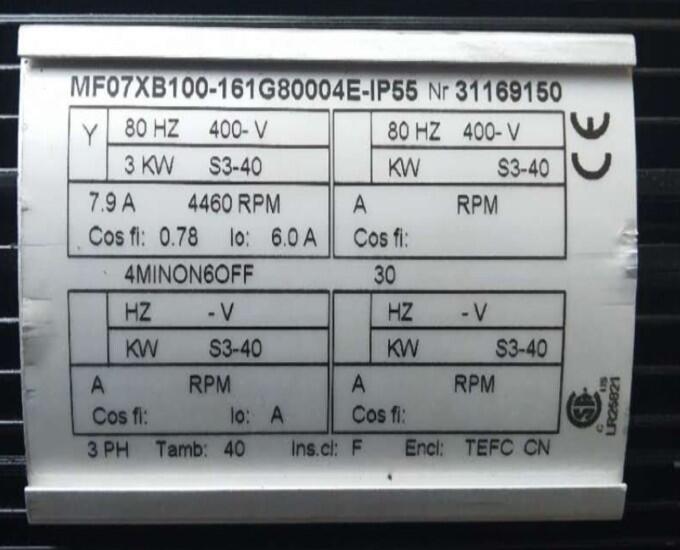 科尼MF07XA100-160G80004E-IP55運(yùn)行電電機(jī)的型號(hào)