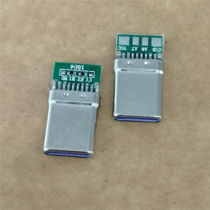 USB 3.1 TYPE-C 16P拉伸公頭 帶PCB板 四個焊盤 拉伸大電流 紫膠