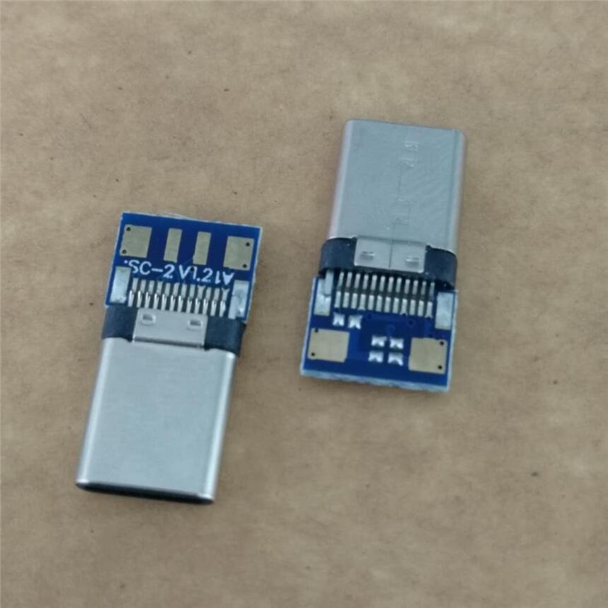 USB 3.1 TYPE-C 24P夾板公頭 帶PCB板 四個(gè)焊盤(pán) 帶充電數(shù)據(jù)功能