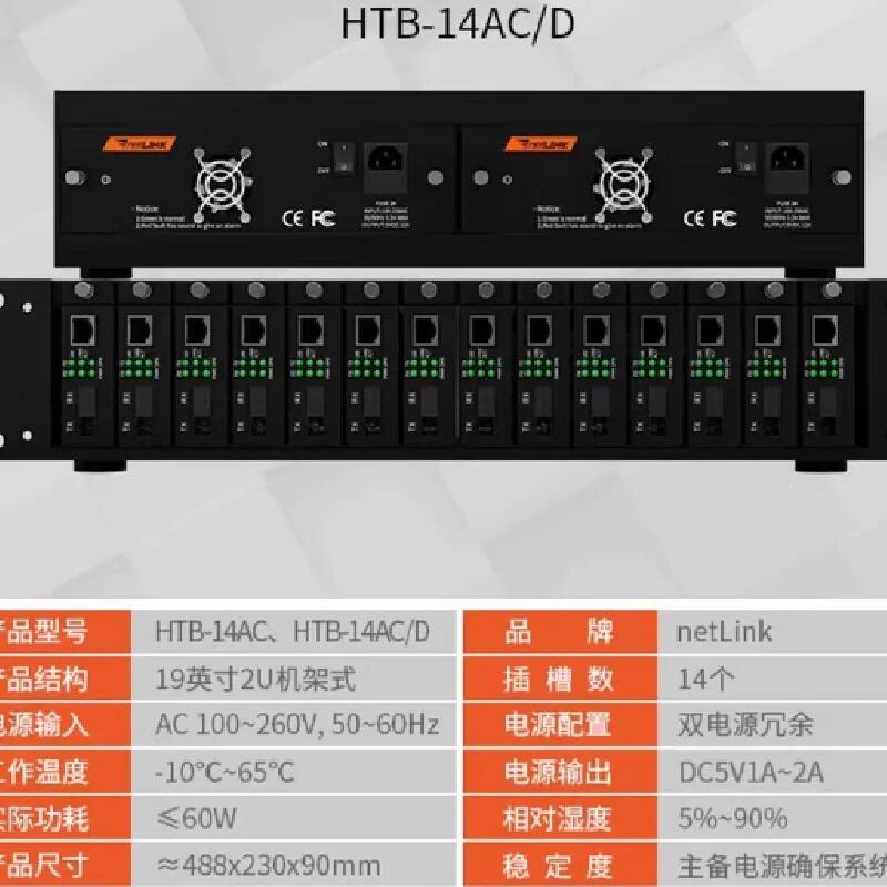 netLINK HTB-14AC/D 19英寸2U雙電源冗余電信級(jí)14槽光纖收發(fā)器機(jī)架機(jī)箱