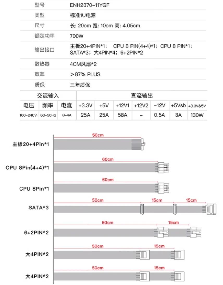 Enhance ENH2370-11YGF 700W ATX 1U 服務(wù)器電源