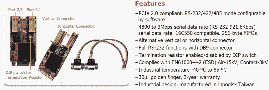 innodisk宜鼎國際EGP2-X401 串口轉接卡 m.2轉232 422 485