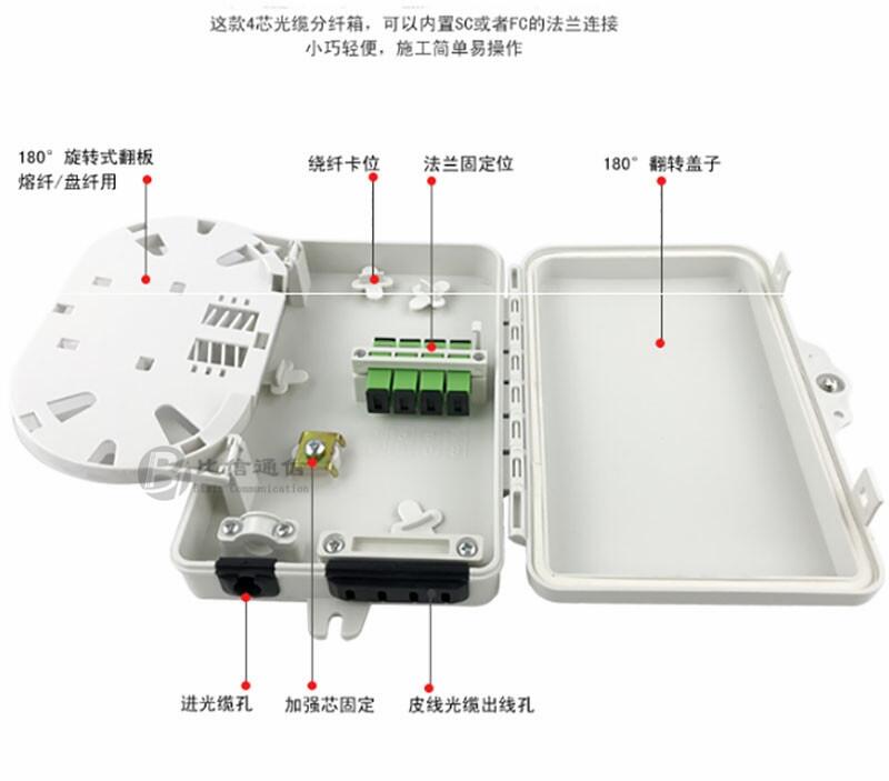 4芯光纖分纖箱圖文介紹 ftth光纖到戶(hù)4芯光纜分纖箱