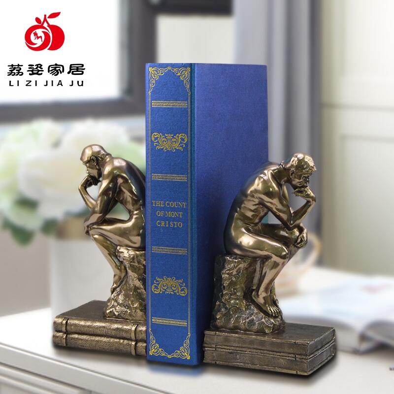 荔姿北歐新型冷鑄銅樹脂工藝禮品客廳書房創(chuàng)意擺件思想者書靠批發(fā)