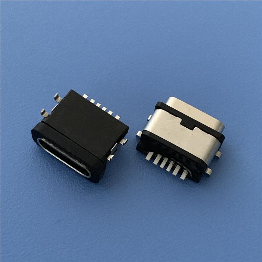 TYPE-C 6P 臥式防水母座 USB 3.1 6PIN 板上四腳插板防水插座 IP67