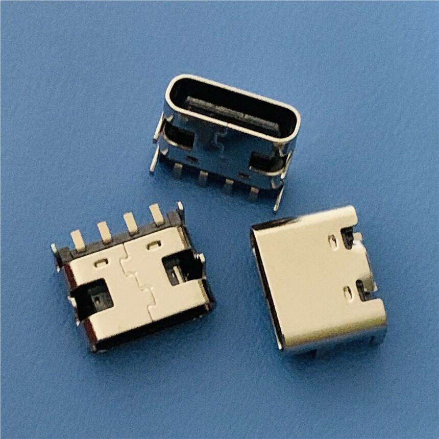 4Pin 簡易充電插座 TYPE-C 4P 臥式貼板母座 L=6.5/6.8MM 貼板4P