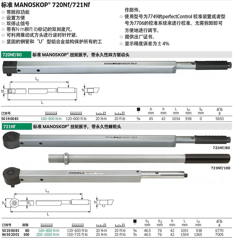 德國達威力STAHLWILLE扭矩扳手：720Nf