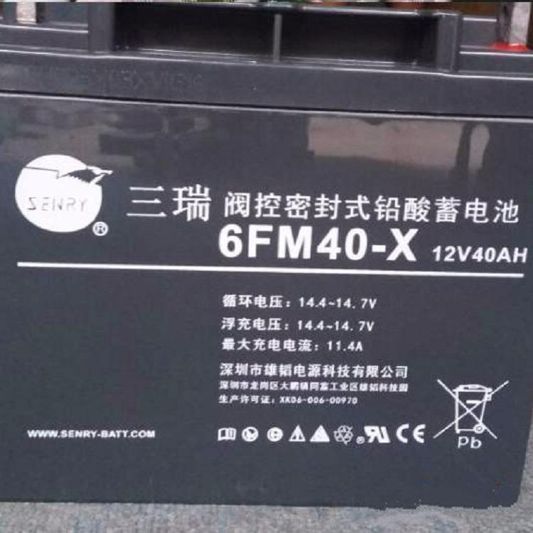 三瑞蓄電池6FM40-X 12V40AH UPS直流屏電池價格