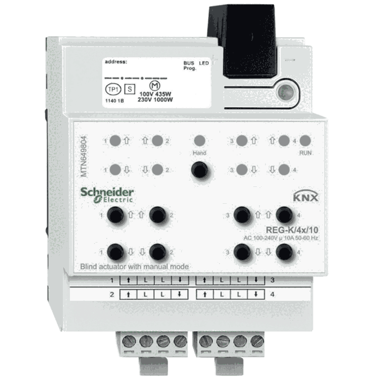 施耐德KNX莫頓4路230V百葉窗控制模塊MTN649804開(kāi)關(guān)驅(qū)動(dòng)器智能開(kāi)關(guān)模塊