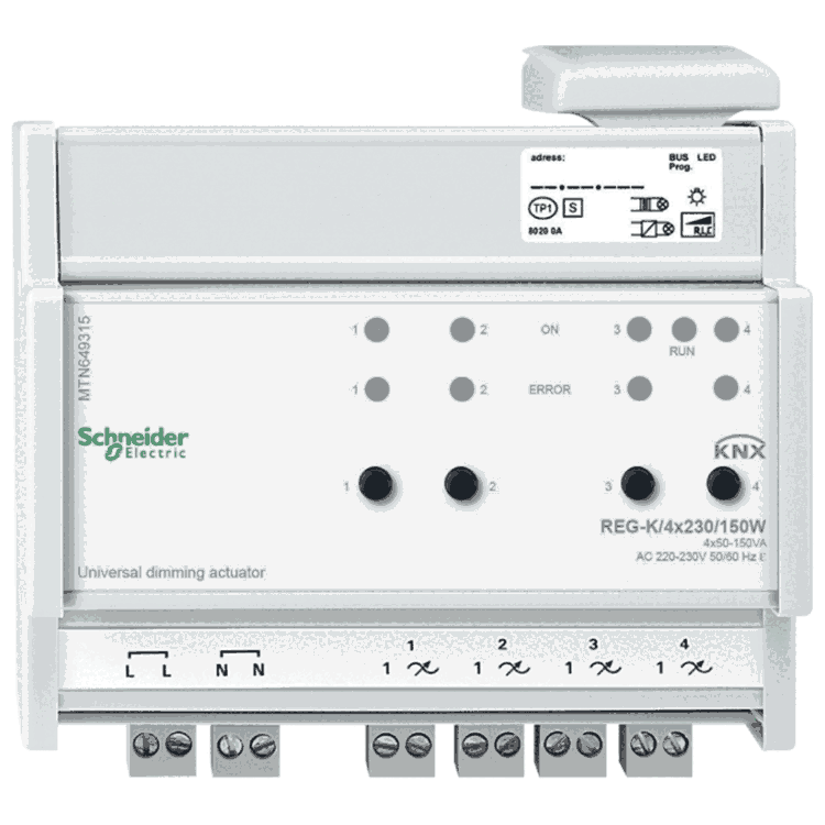 施耐德KNX莫頓4路150W通用調(diào)光模塊MTN649315開(kāi)關(guān)驅(qū)動(dòng)器智能開(kāi)關(guān)模塊