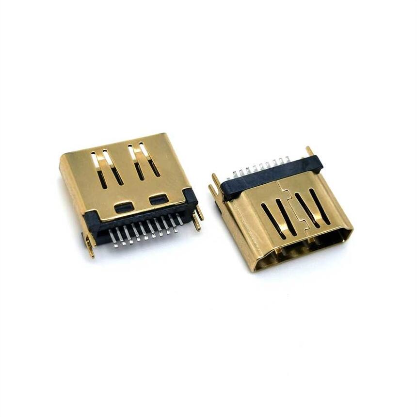 HDMI 19P夾板母座 魚叉腳夾板 鍍金鐵殼