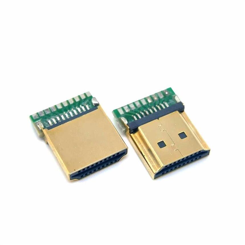 HDMI 19P夾板公頭 帶PCB板 鍍金鐵殼