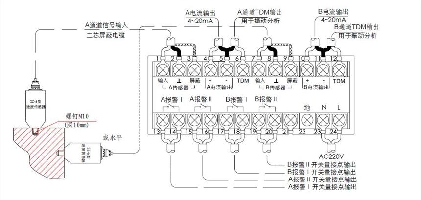 江陰眾和CZJ-B3型振動監(jiān)視儀接線圖