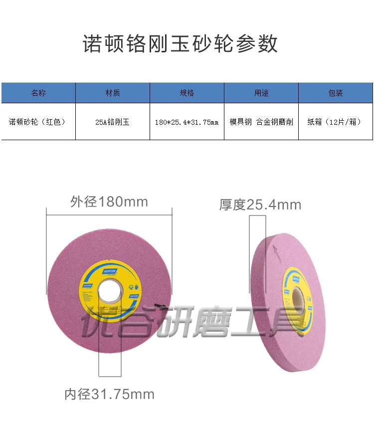 鉻剛玉諾頓工具磨平面小磨床圣戈班砂輪磨盤沙輪片180*25.4*31.75