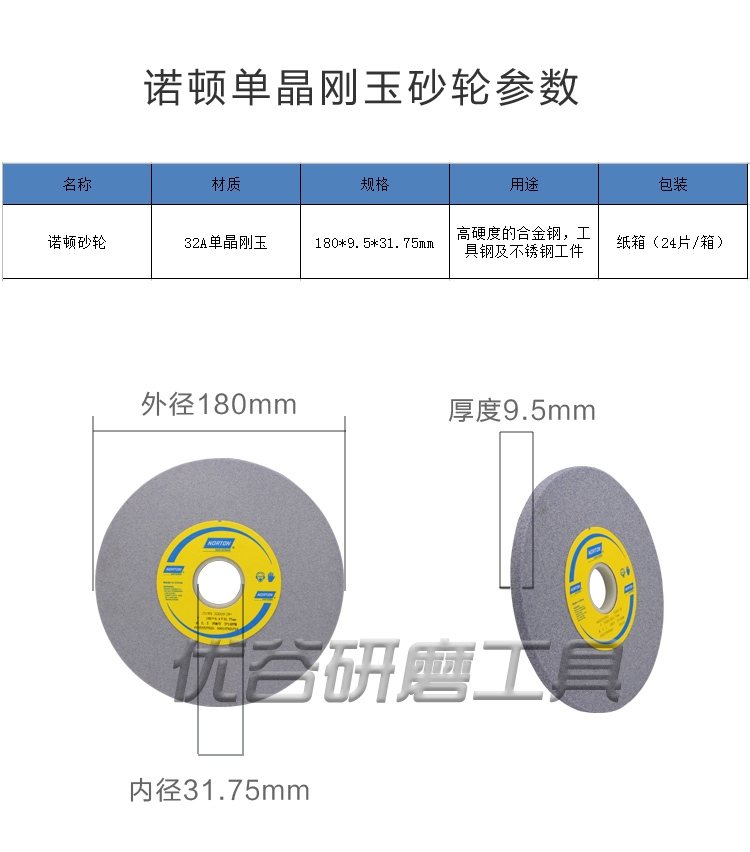 單晶剛玉諾頓工具磨平面磨床不銹鋼用砂輪沙輪片180*9.5*31.75