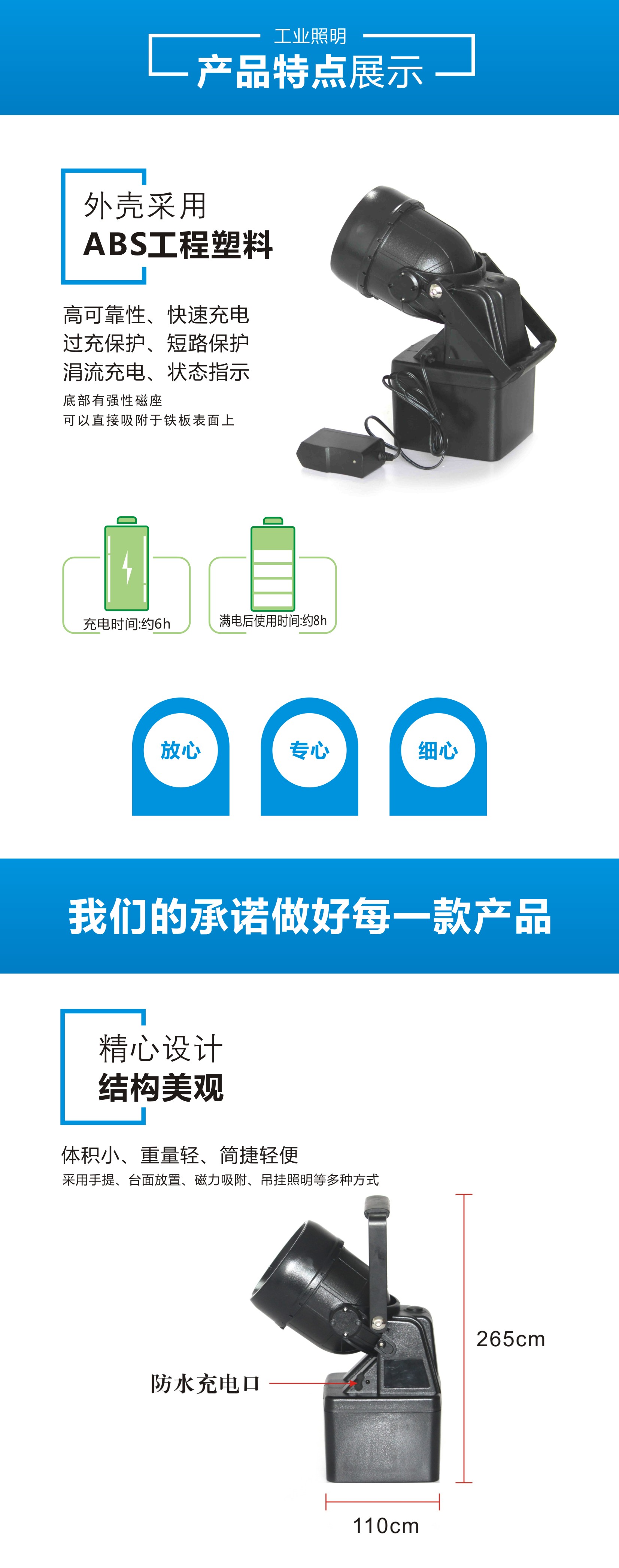 潤光照明便攜式強光防爆探照燈3*3W檢修燈DSFY-6203