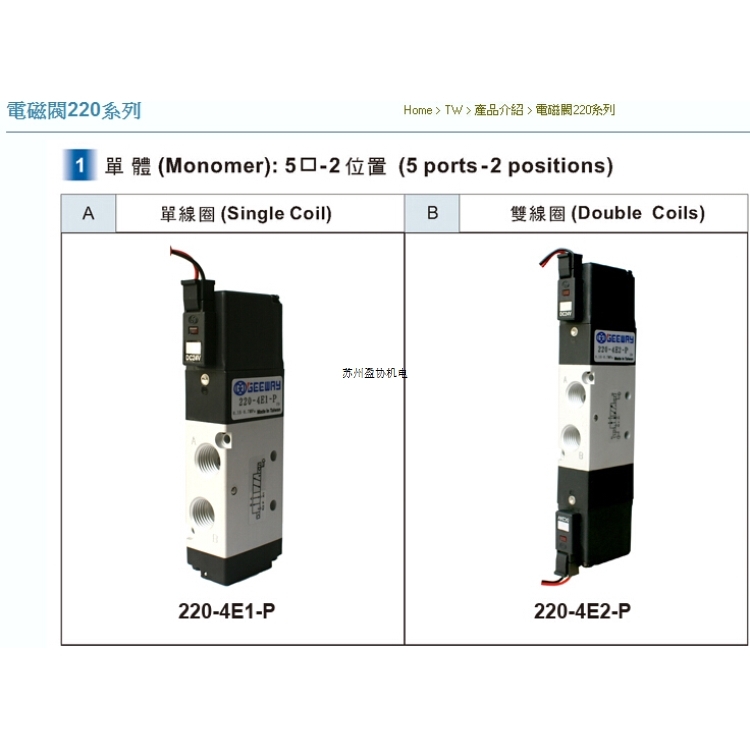 臺灣GEEWAY奇暐電磁閥220-4E1-P-DC24