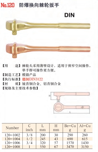 防爆工具橋防牌防爆棘輪扳手，防爆鈹銅鋁銅工具