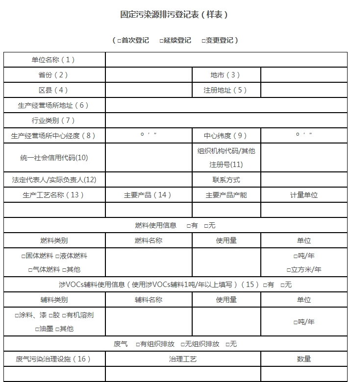 東莞排污登記管理 東莞企石排污登記表