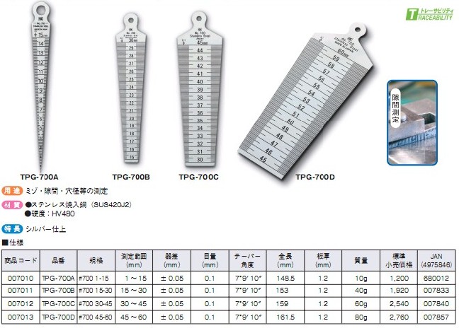 杰弗瑞機(jī)械電子供應(yīng)日本原裝SK間隙尺(孔尺)/斜度規(guī)700B