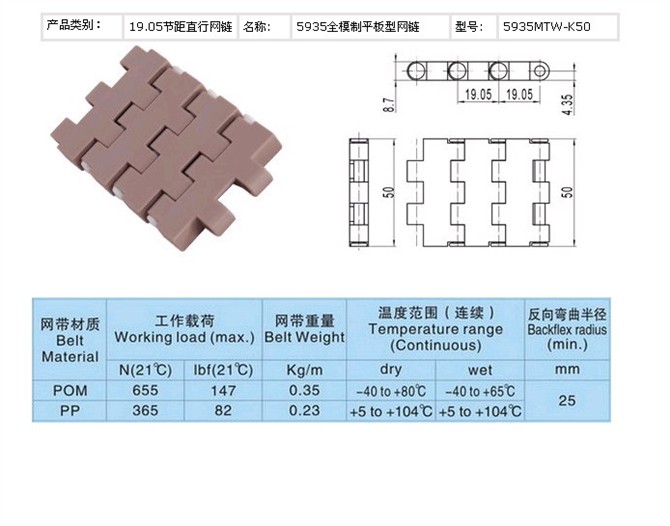 5935—100寬度平板塑料網(wǎng)帶