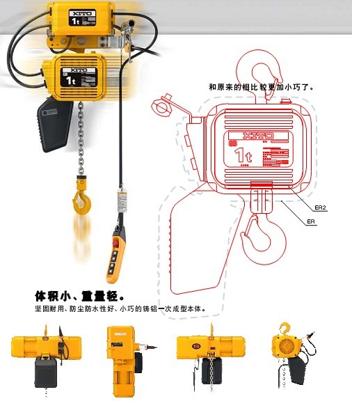 高品質電動葫蘆日本進口鬼頭KITO環(huán)鏈電動葫蘆變頻新款1噸