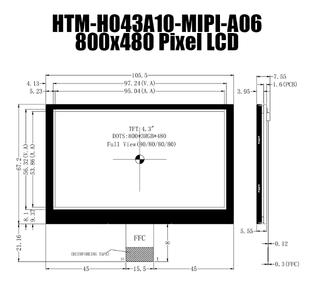 4.3寸TFTIPS 800x480 寬溫 TFT 顯示面板 MIPI接口工業(yè)控制