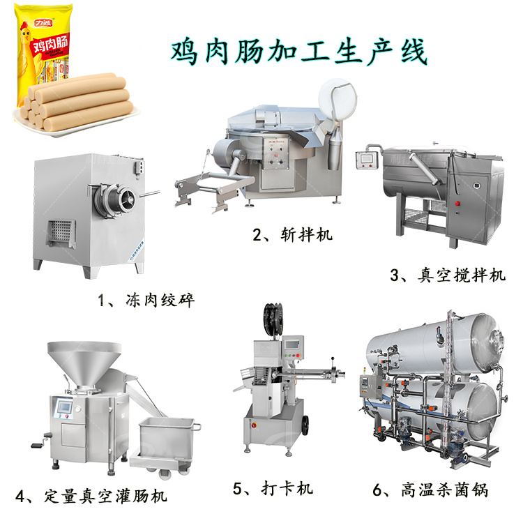 火腿腸成套設(shè)備各種腸類加工流水線雞肉腸生產(chǎn)加工設(shè)備按需定制