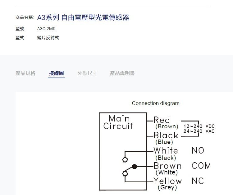 FOTEK陽(yáng)明A3系列自由電壓型光電傳感器2MR光電開(kāi)關(guān)