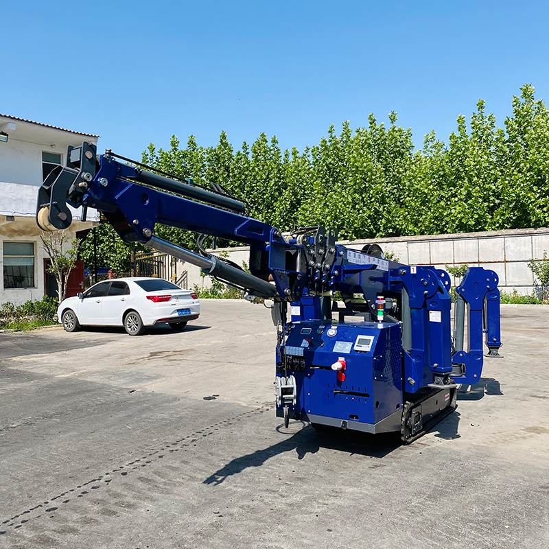 聚坤3噸蜘蛛吊藍色帶3.5米液壓飛臂遠程遙控微型履帶蜘蛛吊車