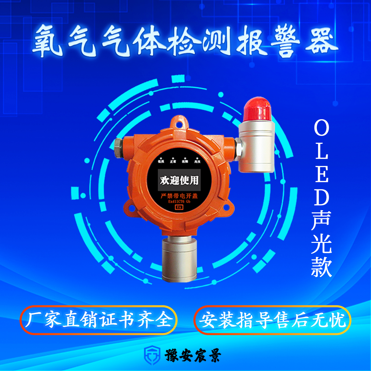 宸景科技固定式OLED氧氣氣體檢測報警器聲光顯示款I(lǐng)P66防爆