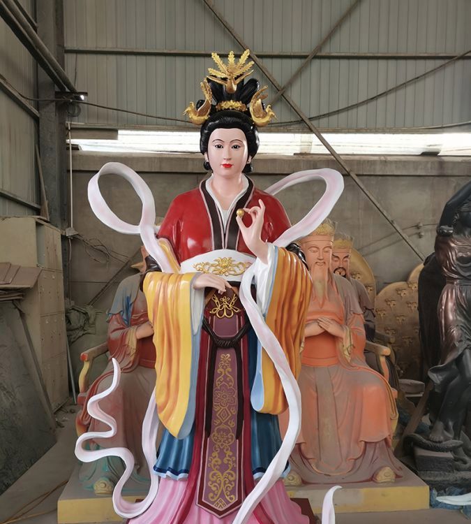 黃銅彩繪碧霞元君神像擺件純銅鑄造大型寺廟鑄銅2米泰山奶奶銅雕