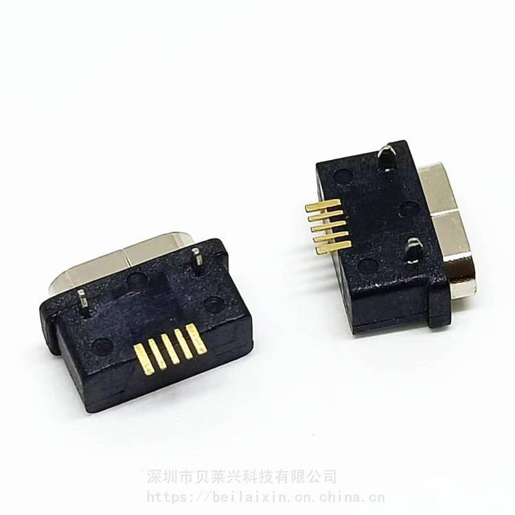 MICROUSB5P防水母座板上型90度兩腳插板配白色防水圈IPX8