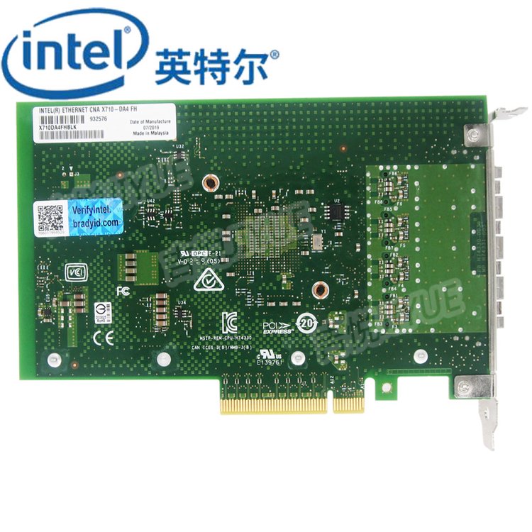 Intel網(wǎng)卡四口X710DA4FHBLK萬兆網(wǎng)卡服務器PCI-E光纖融合適配器