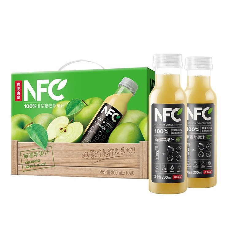 農(nóng)夫山泉NFC果汁飲料鮮榨果汁新疆蘋(píng)果汁300ml*10瓶禮盒重慶批發(fā)