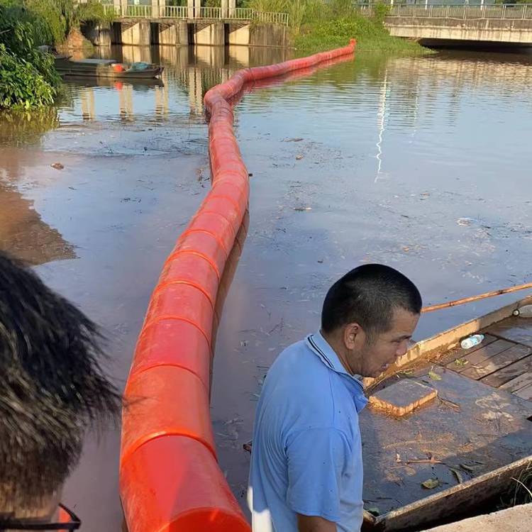 水面加鋼板連接浮筒塑料材質攔污浮體江面河道浮排翔宇