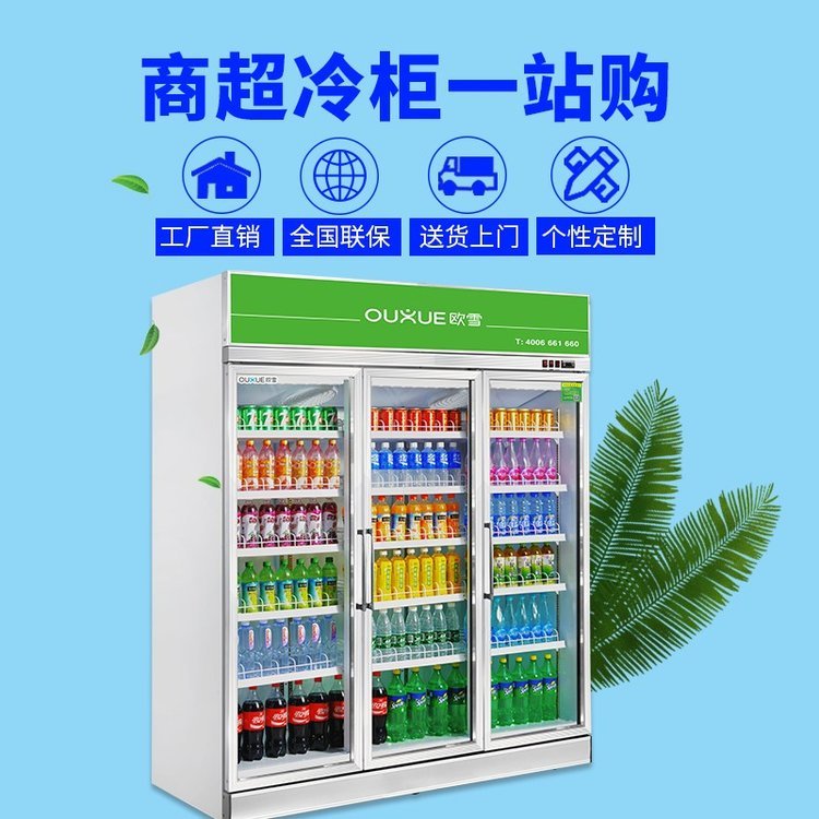 省電款三門(mén)鋁合金風(fēng)冷飲料柜水果蔬菜飲品冷藏柜冰柜歐雪牌子好